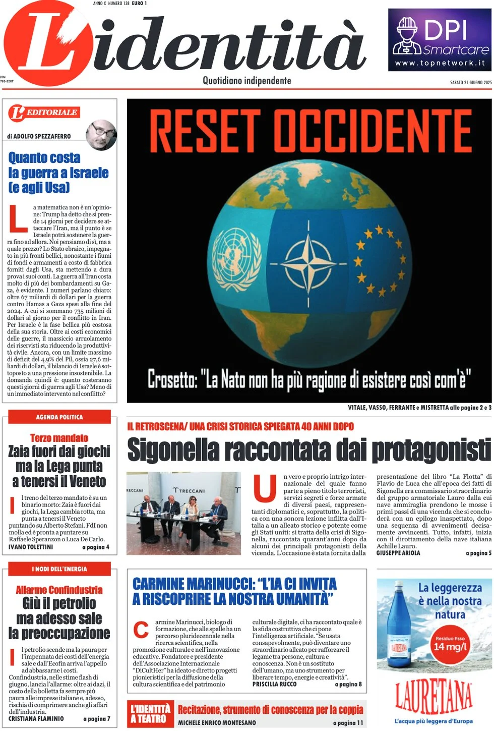 anteprima della prima pagina di lidentit del 21/06/2025