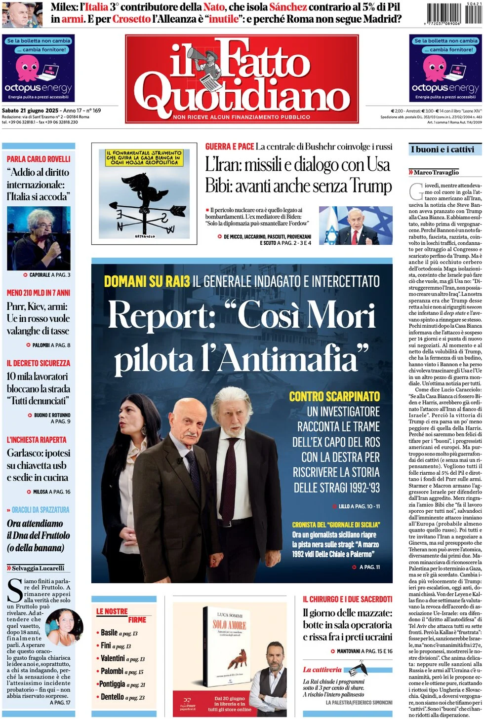 anteprima della prima pagina di il-fatto-quotidiano del 21/06/2025