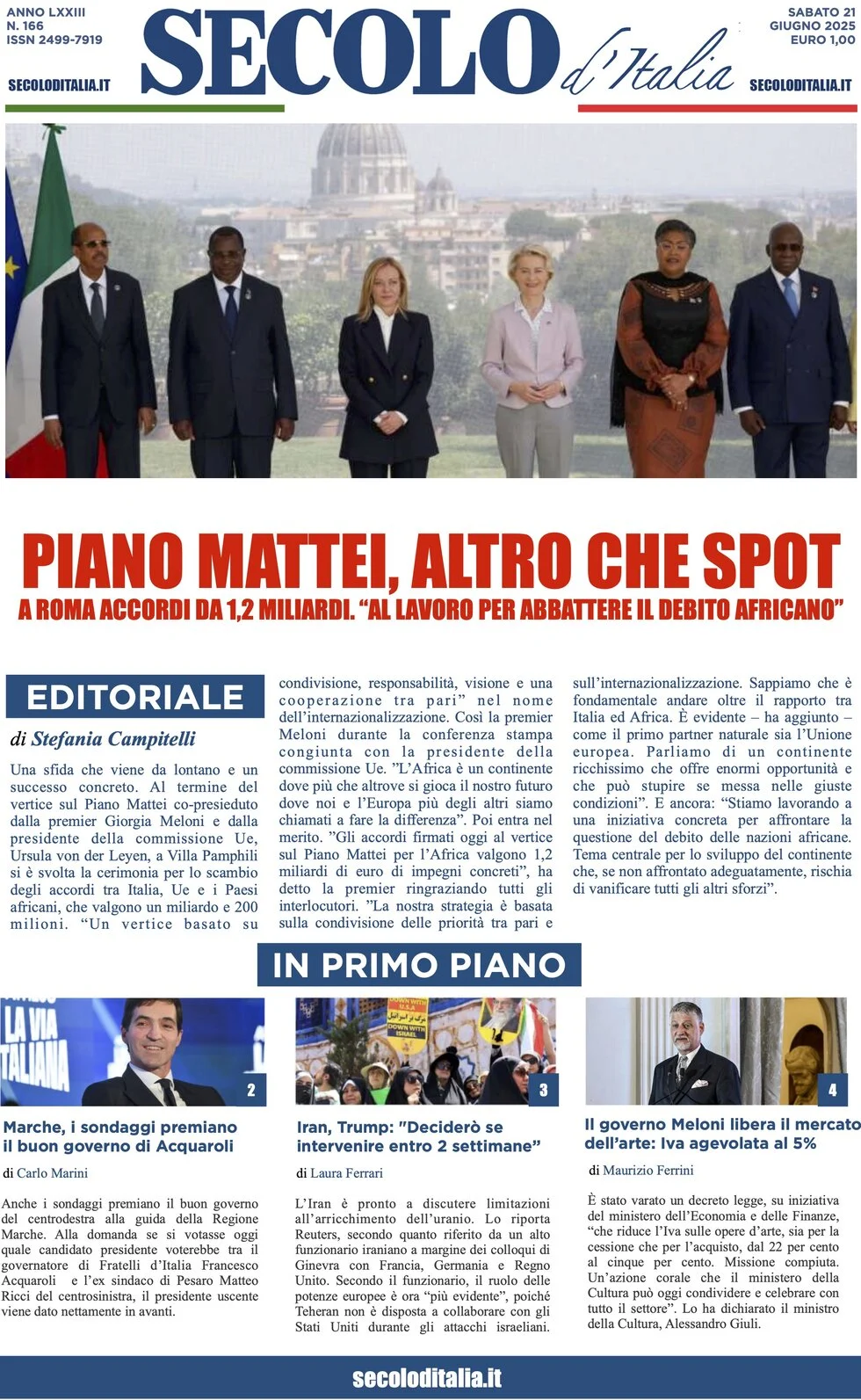 anteprima della prima pagina di secolo-ditalia del 21/06/2025