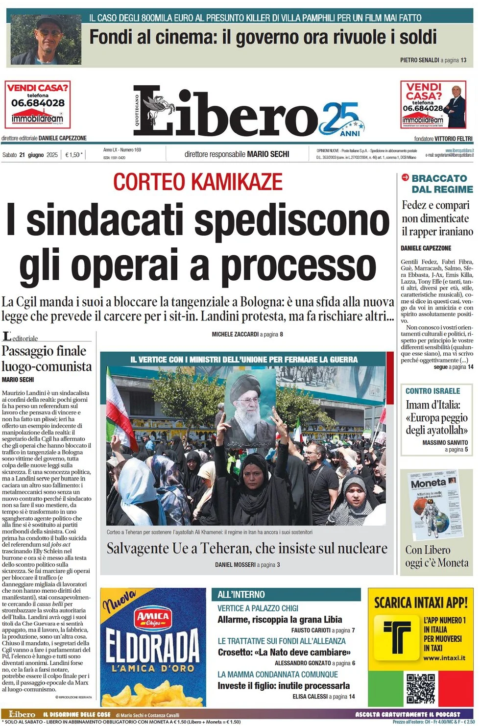 anteprima della prima pagina di libero-quotidiano del 21/06/2025