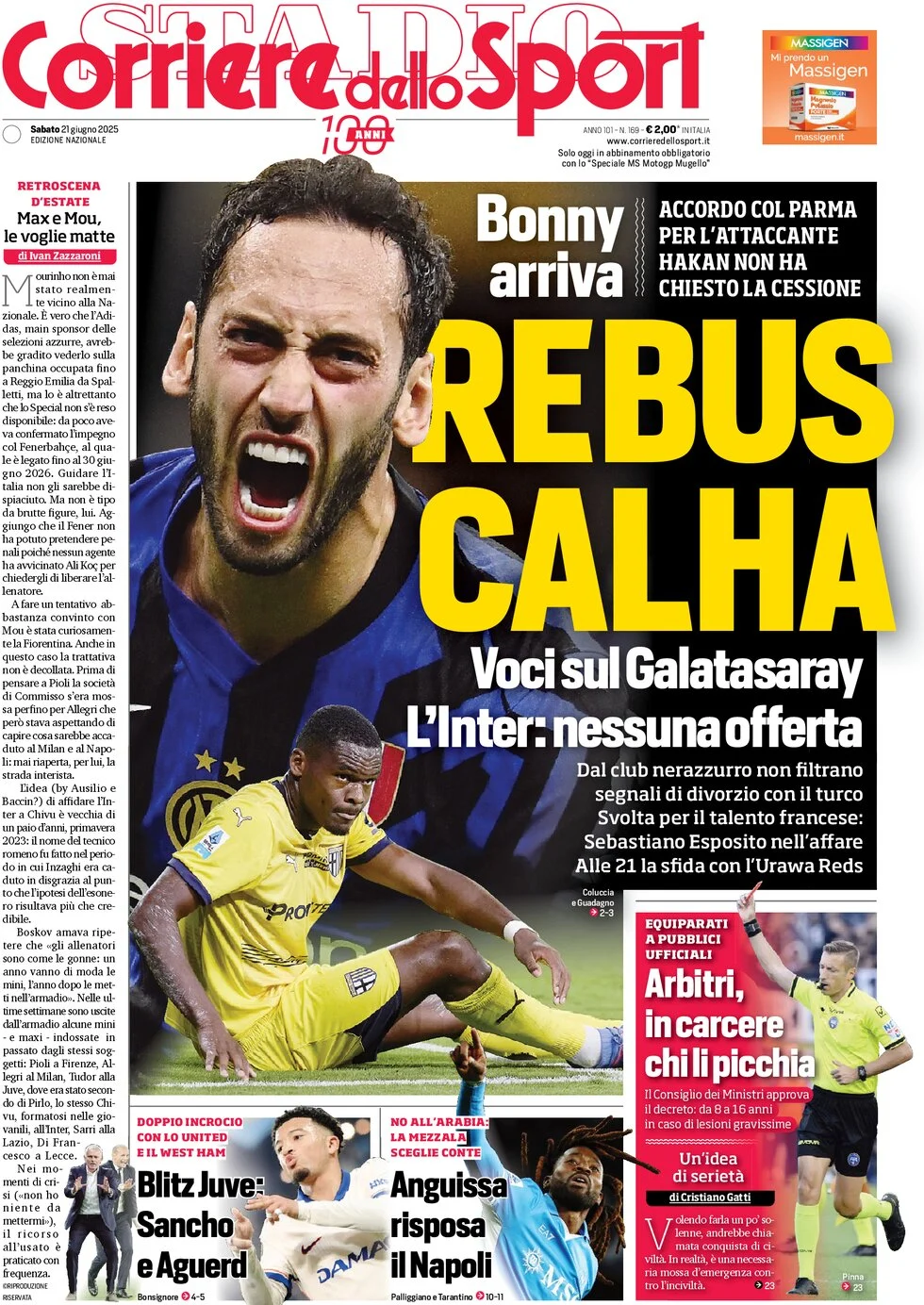 anteprima della prima pagina di corriere-dello-sport del 21/06/2025