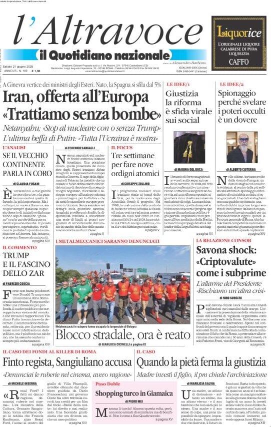 anteprima della prima pagina di il-quotidiano-del-sud-laltravoce del 21/06/2025