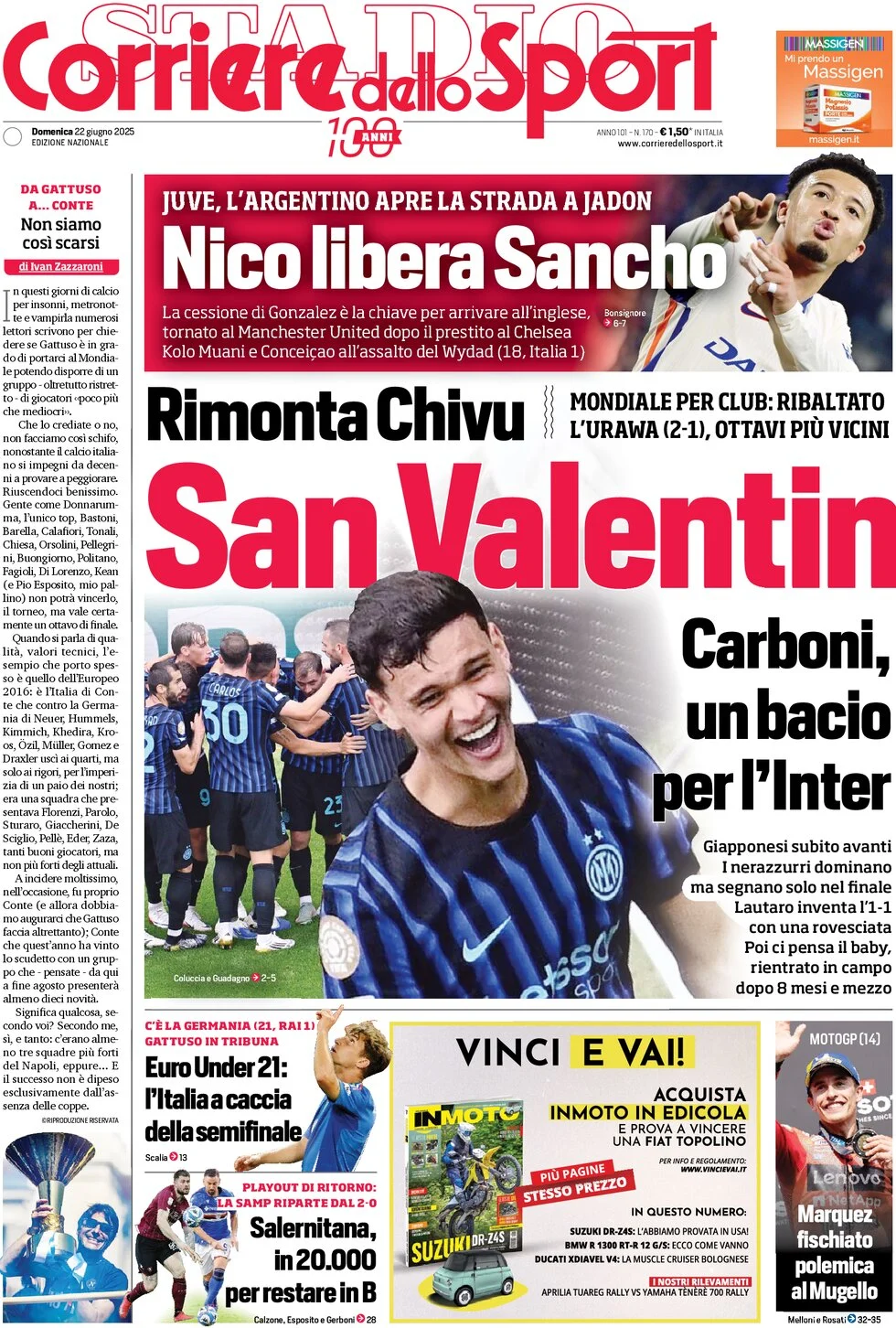 anteprima della prima pagina di corriere-dello-sport del 22/06/2025