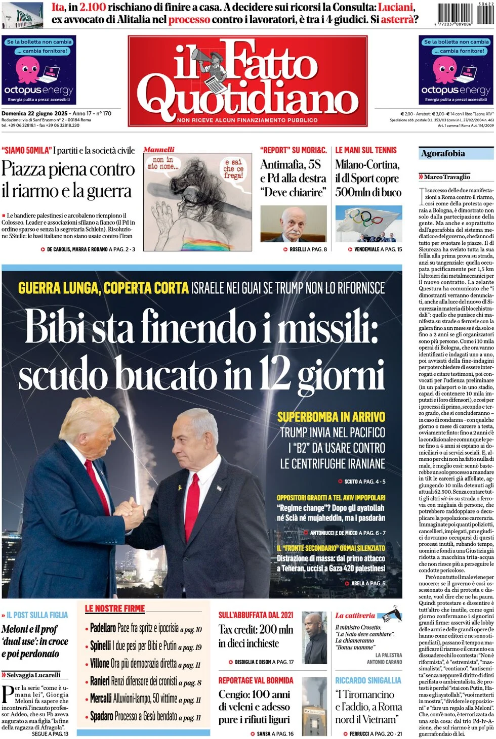 anteprima della prima pagina di il-fatto-quotidiano del 22/06/2025