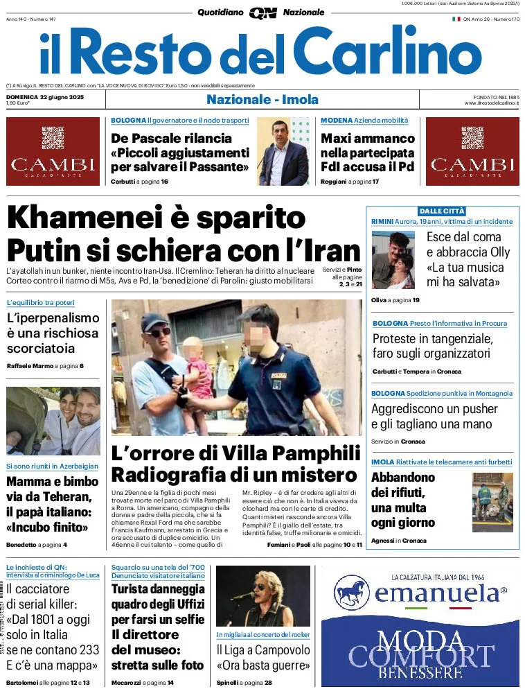 anteprima della prima pagina di il-resto-del-carlino del 22/06/2025