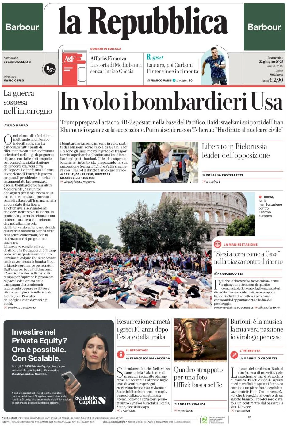 anteprima della prima pagina di la-repubblica del 22/06/2025