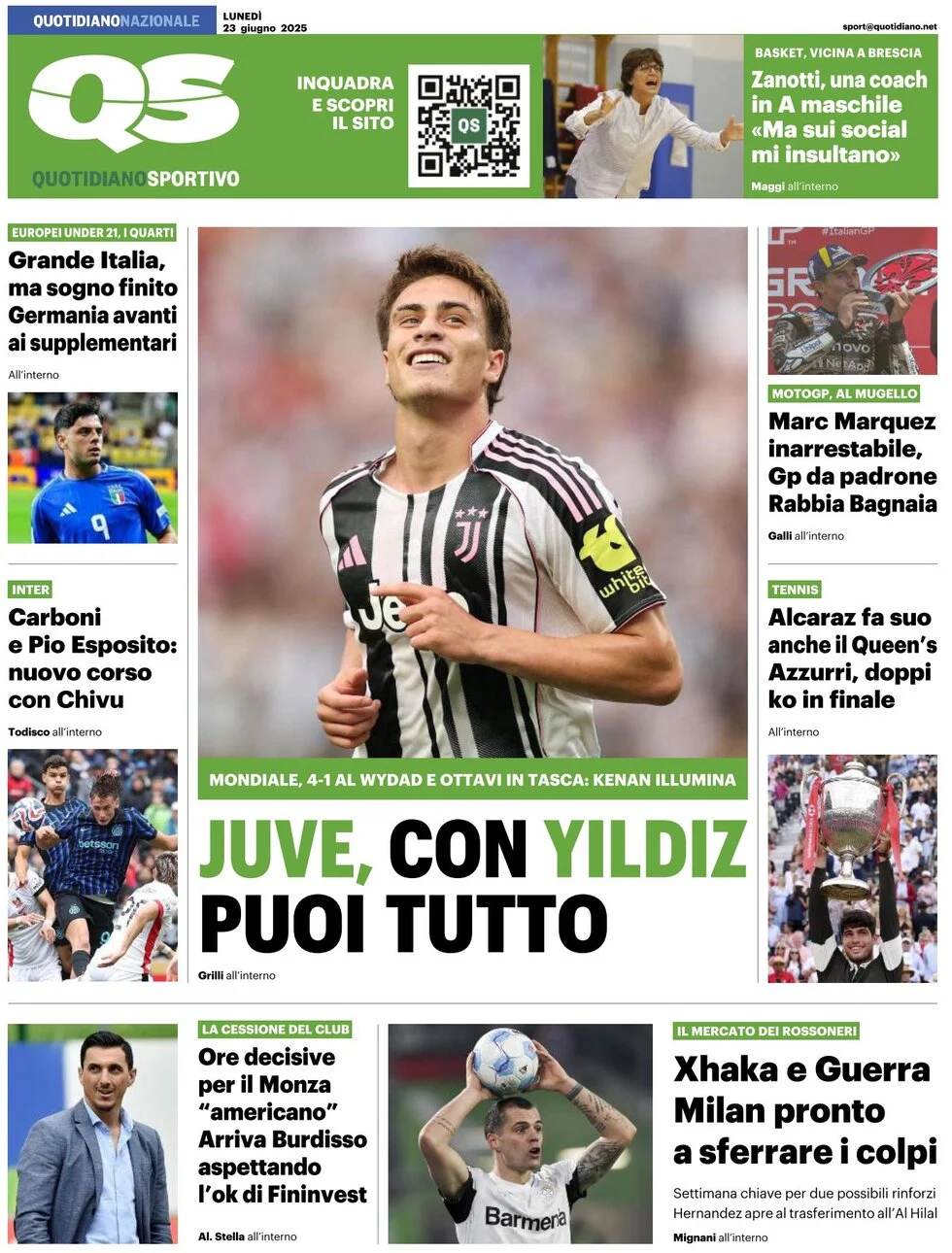 anteprima della prima pagina di qs-quotidiano-sportivo del 23/06/2025