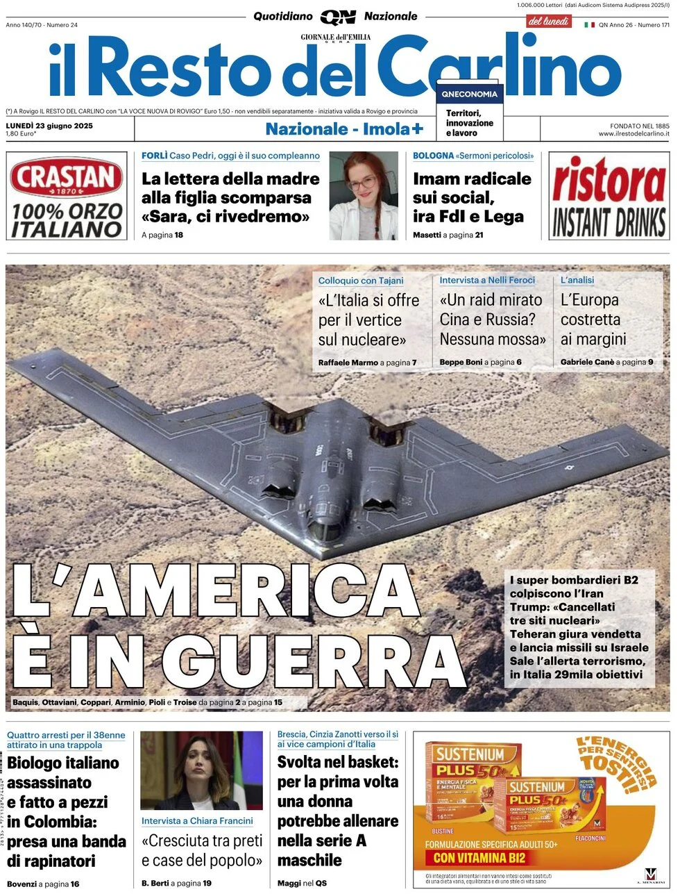 anteprima della prima pagina di il-resto-del-carlino del 23/06/2025