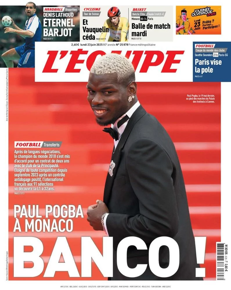 anteprima della prima pagina di lequipe del 23/06/2025