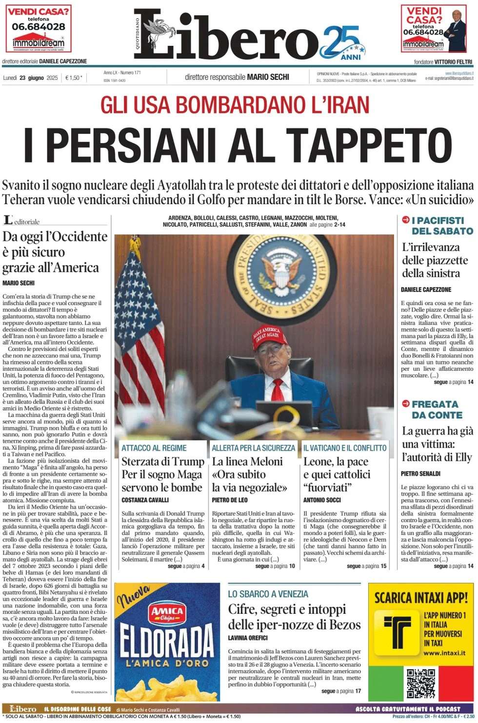 anteprima della prima pagina di libero-quotidiano del 23/06/2025