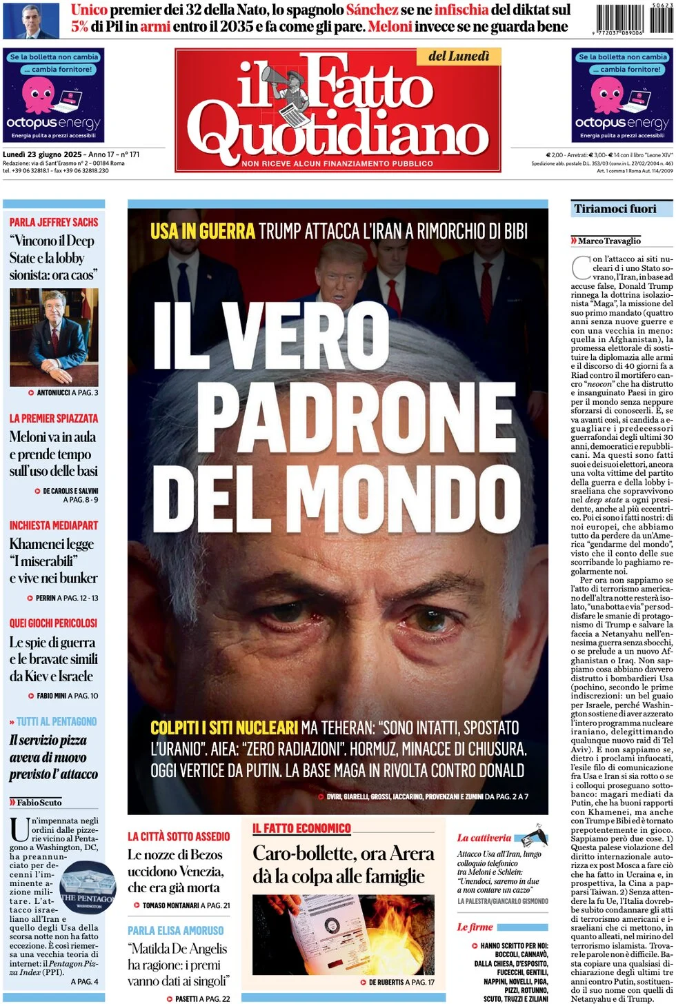 anteprima della prima pagina di il-fatto-quotidiano del 23/06/2025