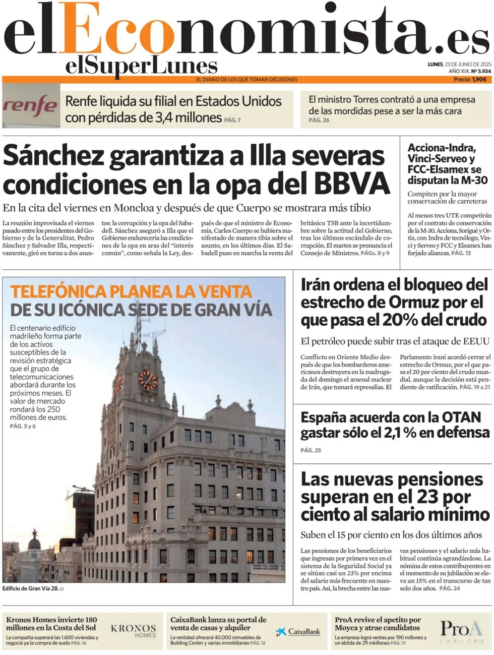 anteprima della prima pagina di el-economista del 23/06/2025