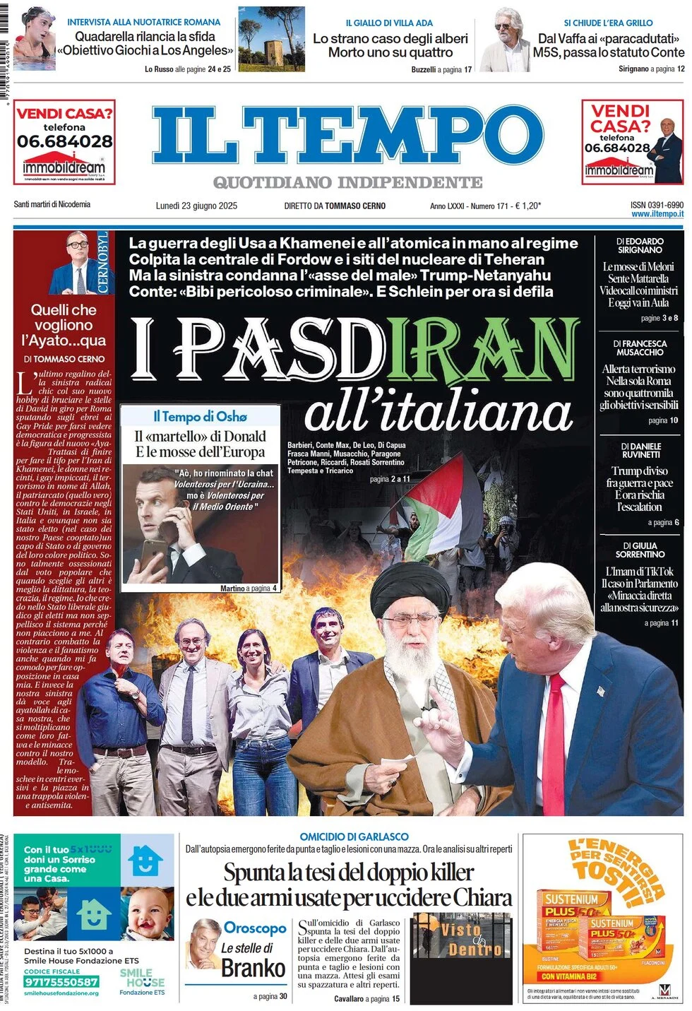 anteprima della prima pagina di il-tempo del 23/06/2025