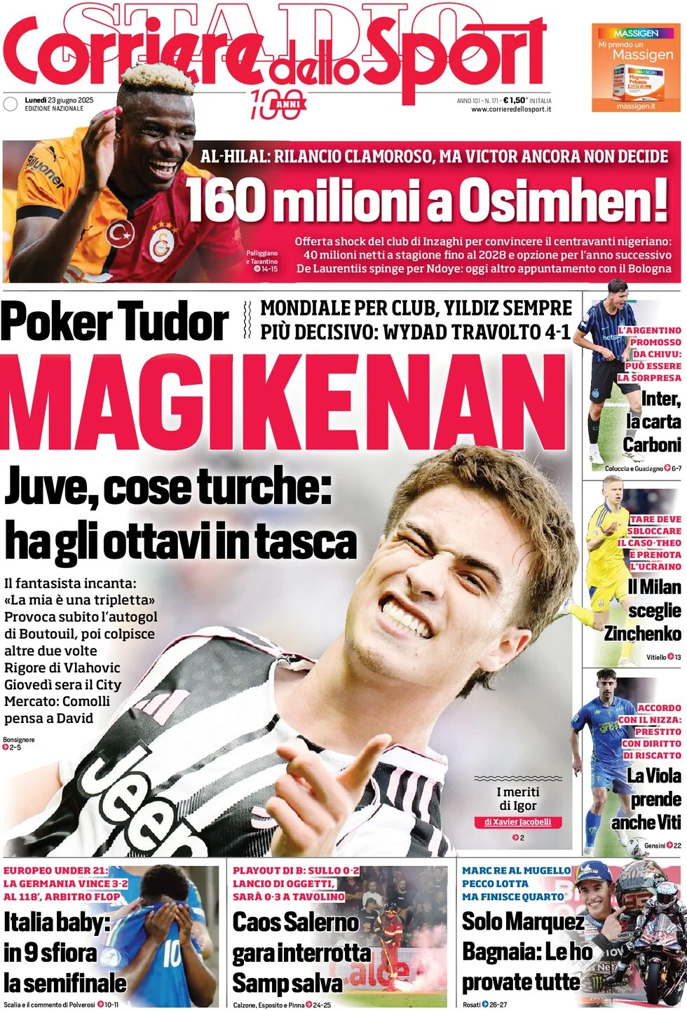 anteprima della prima pagina di corriere-dello-sport del 23/06/2025