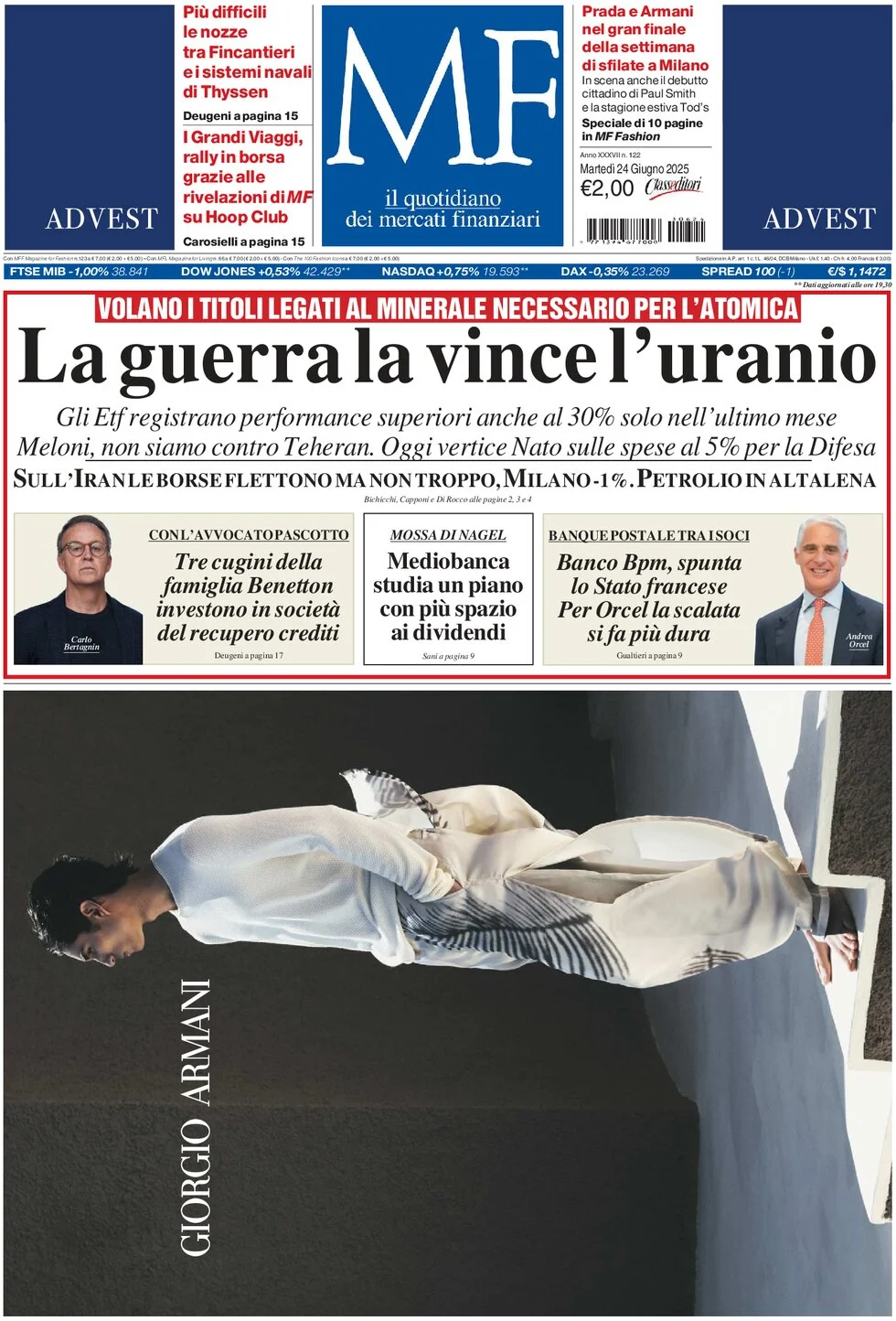 anteprima della prima pagina di mf-milano-finanza del 24/06/2025