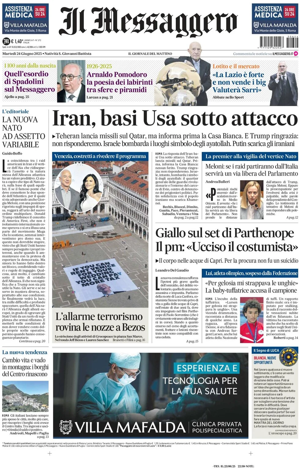 anteprima della prima pagina di il-messaggero del 24/06/2025