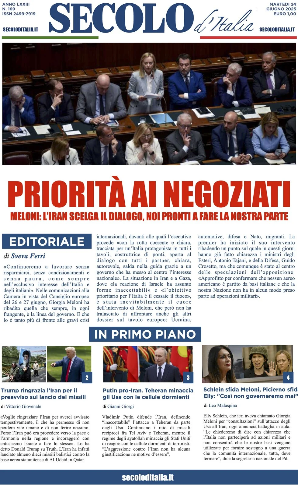 anteprima della prima pagina di secolo-ditalia del 24/06/2025