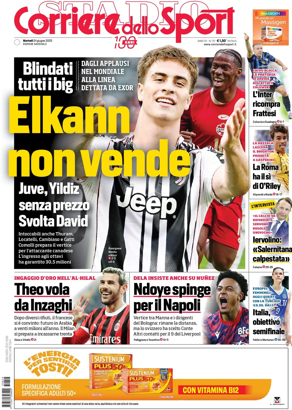 anteprima della prima pagina di corriere-dello-sport del 24/06/2025