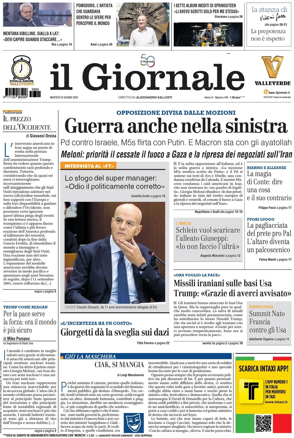 anteprima della prima pagina di il-giornale del 24/06/2025