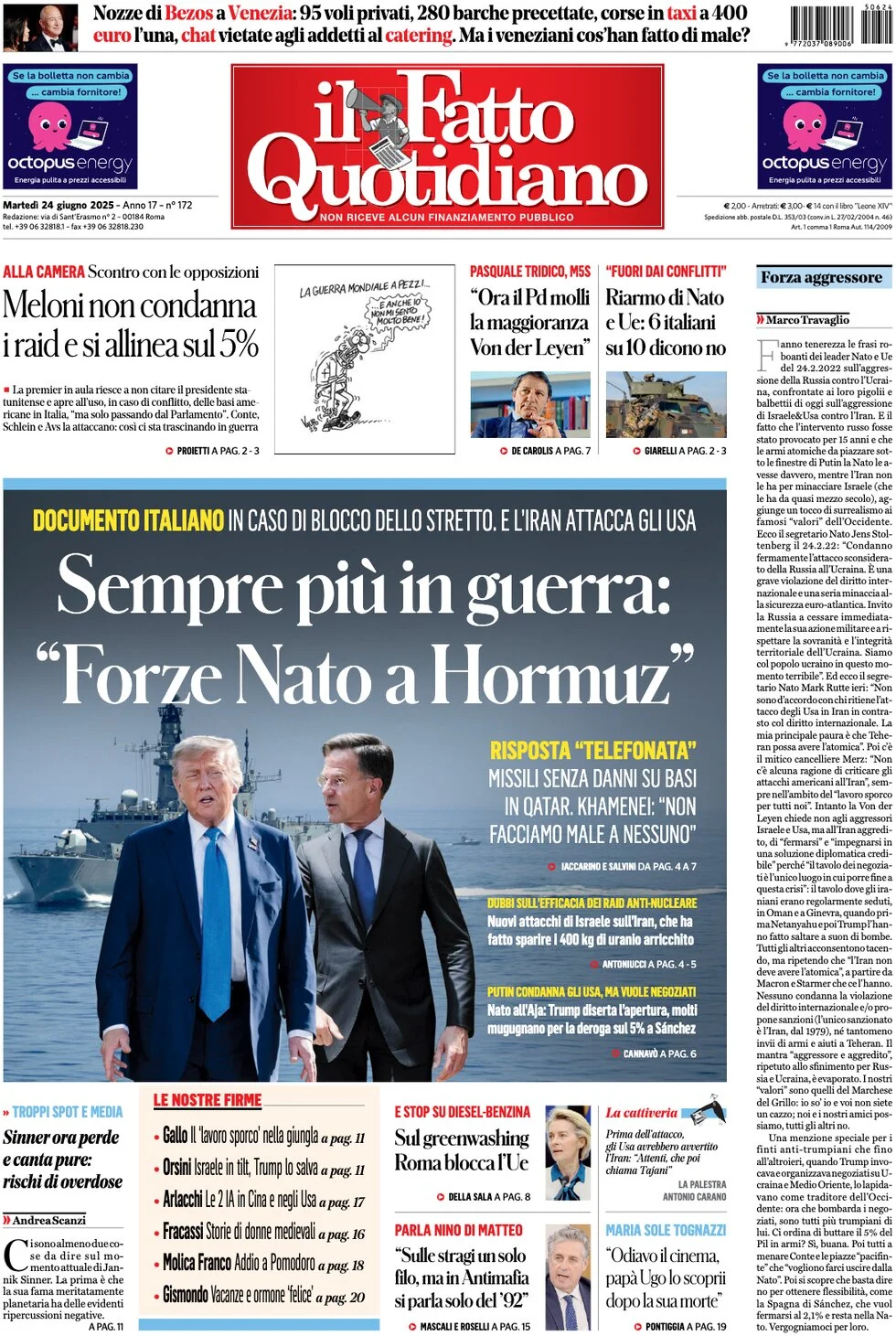 anteprima della prima pagina di il-fatto-quotidiano del 24/06/2025