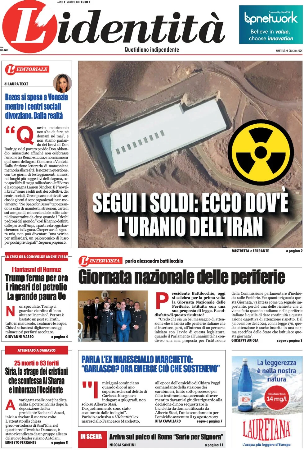 anteprima della prima pagina di lidentit del 24/06/2025