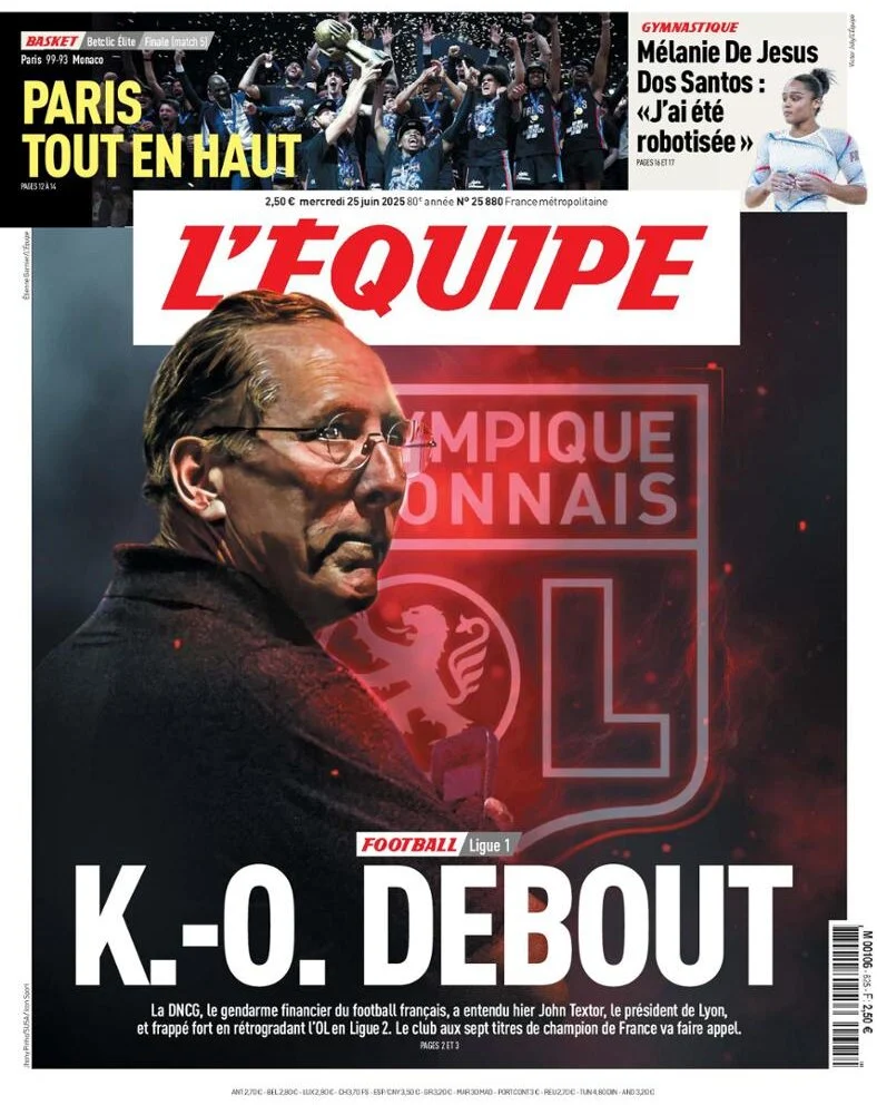 anteprima della prima pagina di lequipe del 25/06/2025