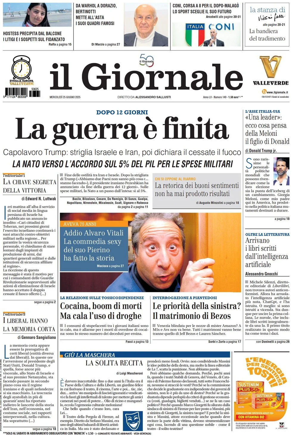 anteprima della prima pagina di il-giornale del 25/06/2025