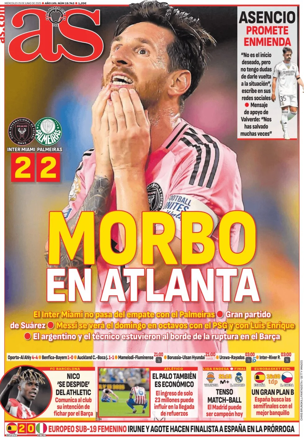 anteprima della prima pagina di as-madrid del 25/06/2025