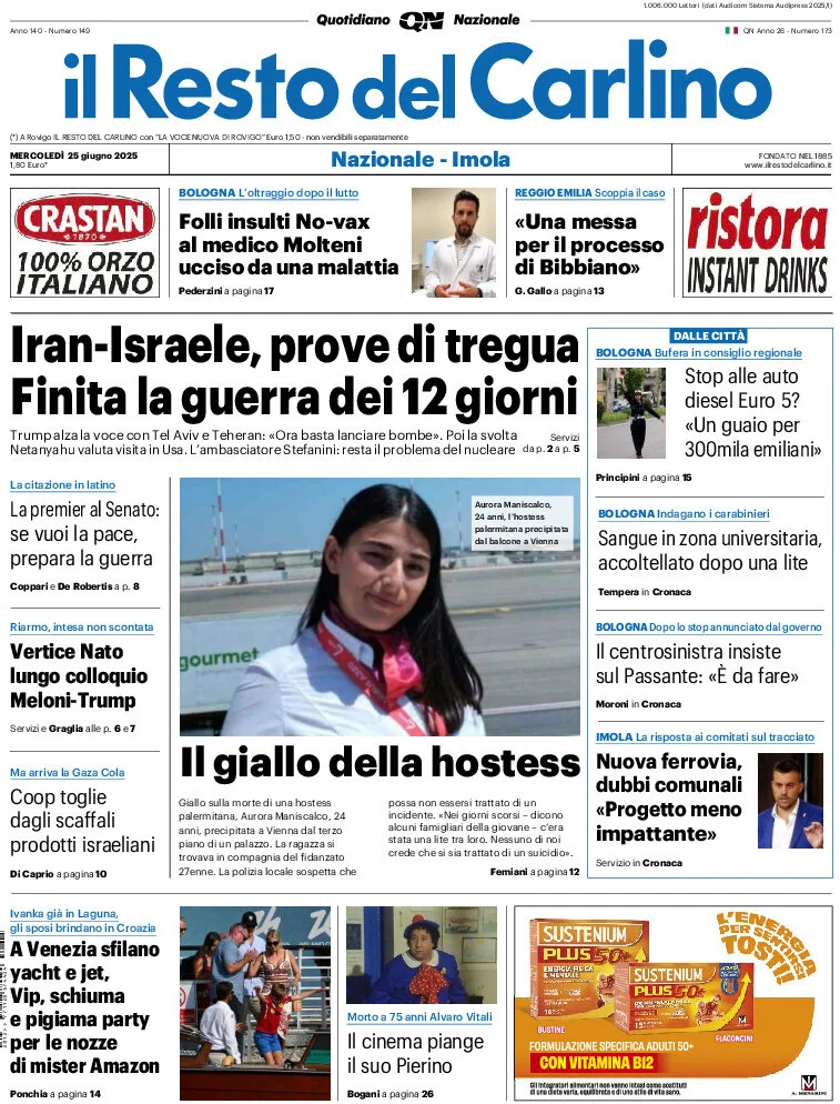 anteprima della prima pagina di il-resto-del-carlino del 25/06/2025
