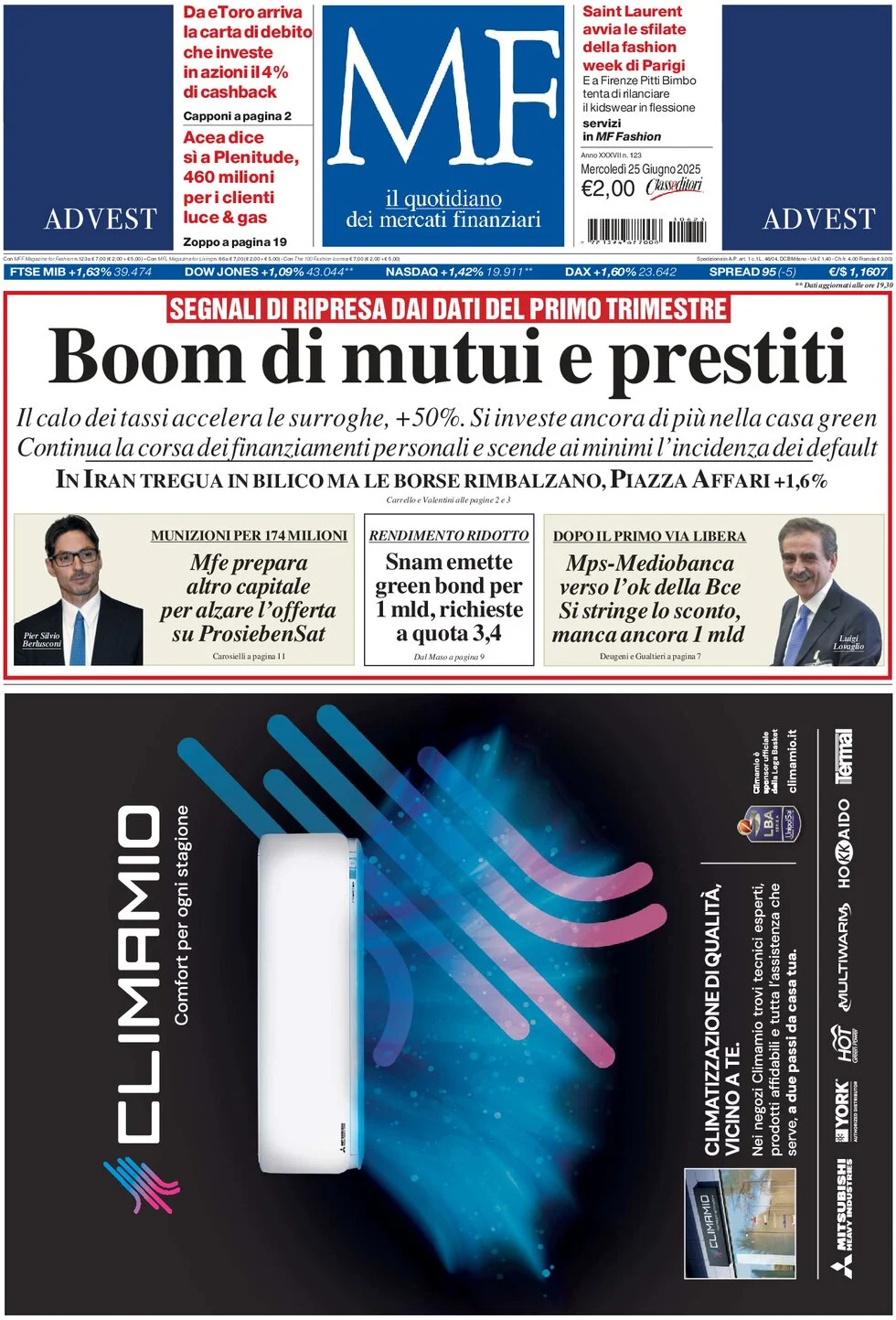 anteprima della prima pagina di mf-milano-finanza del 25/06/2025
