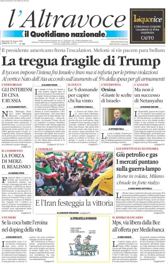 anteprima della prima pagina di il-quotidiano-del-sud-laltravoce del 25/06/2025