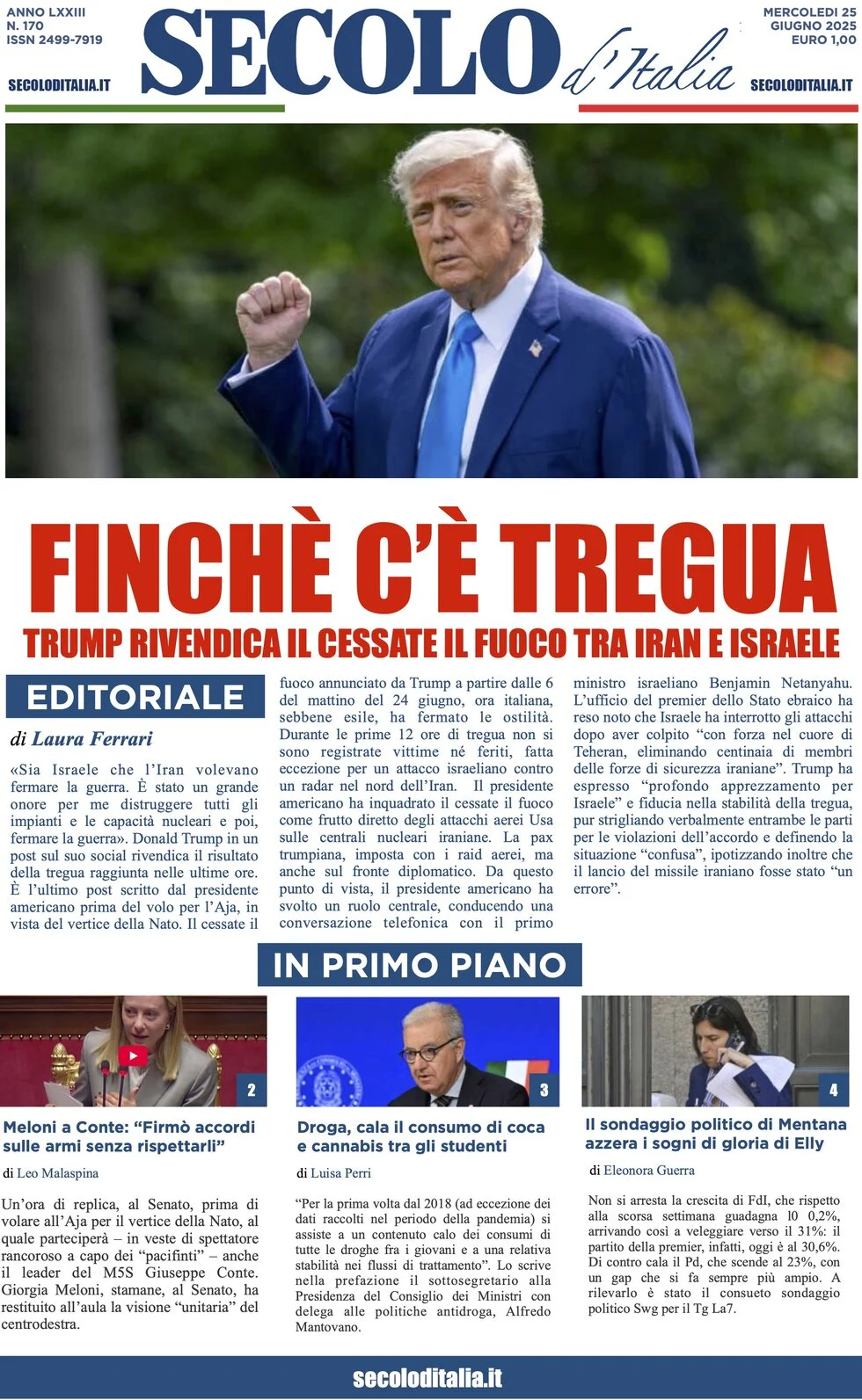 anteprima della prima pagina di secolo-ditalia del 25/06/2025