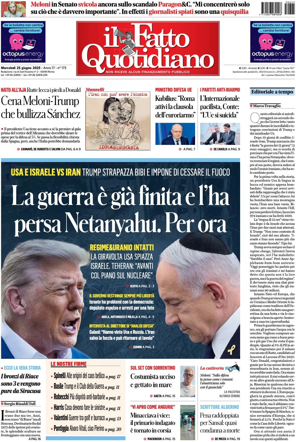 anteprima della prima pagina di il-fatto-quotidiano del 25/06/2025