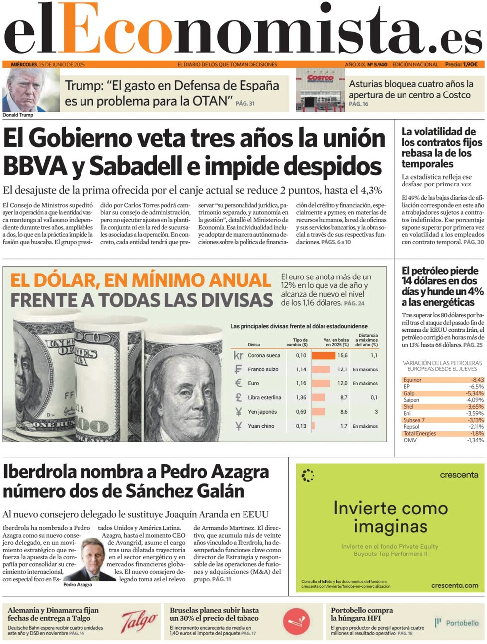 anteprima della prima pagina di el-economista del 25/06/2025