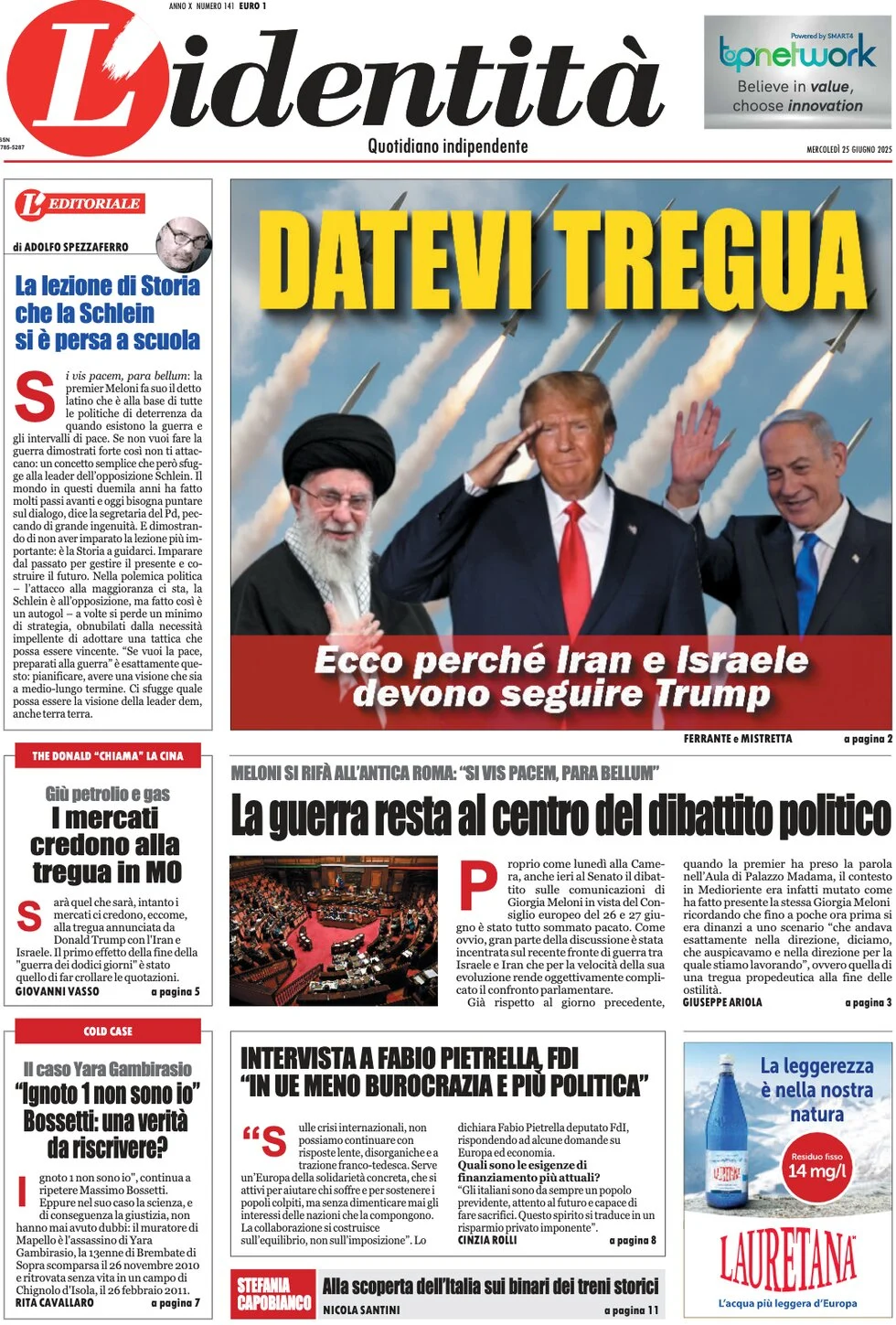 anteprima della prima pagina di lidentit del 25/06/2025