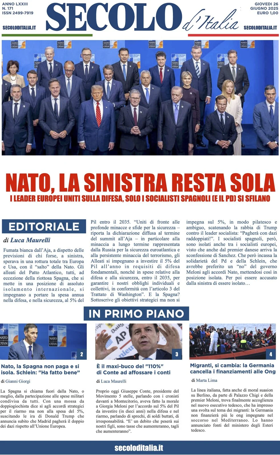 anteprima della prima pagina di secolo-ditalia del 26/06/2025