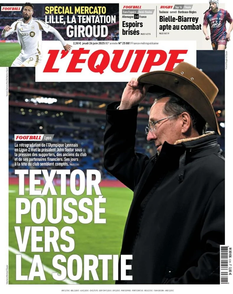 anteprima della prima pagina di lequipe del 26/06/2025