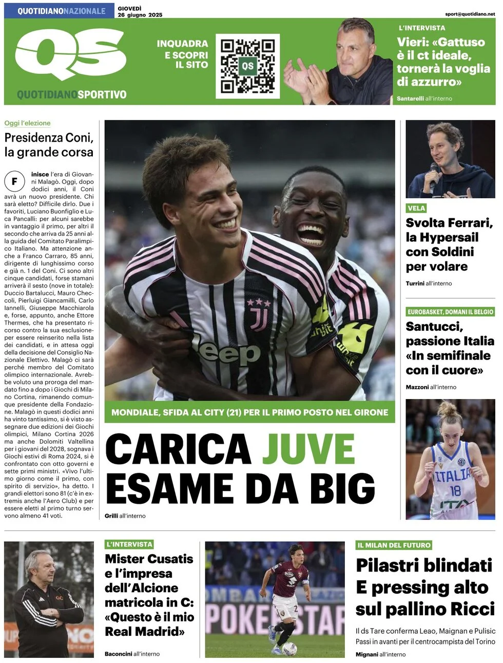 anteprima della prima pagina di qs-quotidiano-sportivo del 26/06/2025