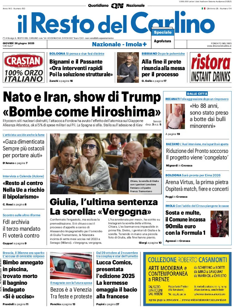 anteprima della prima pagina di il-resto-del-carlino del 26/06/2025