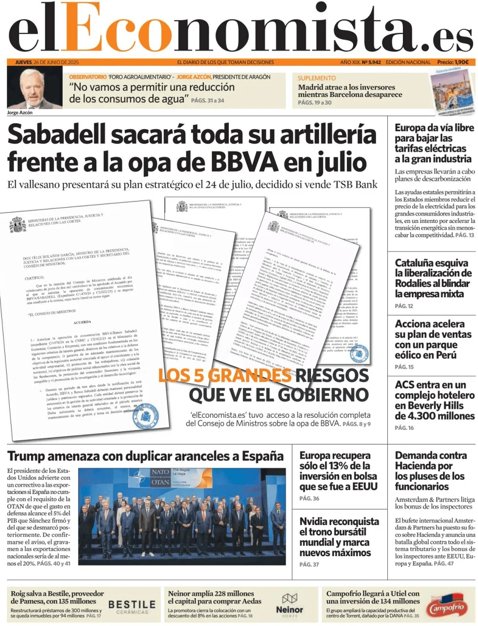 anteprima della prima pagina di el-economista del 26/06/2025