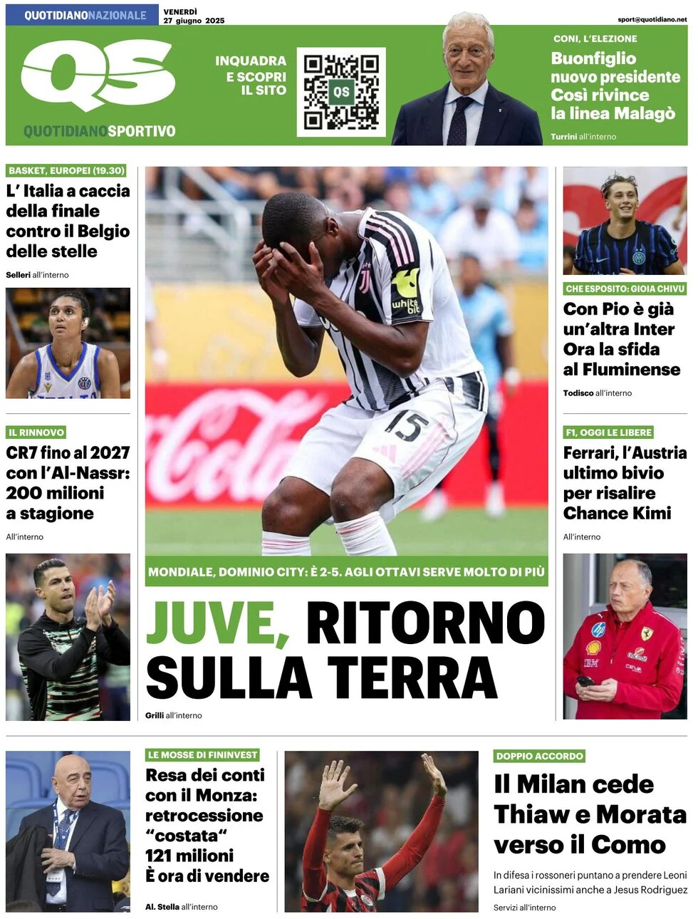 anteprima della prima pagina di qs-quotidiano-sportivo del 27/06/2025