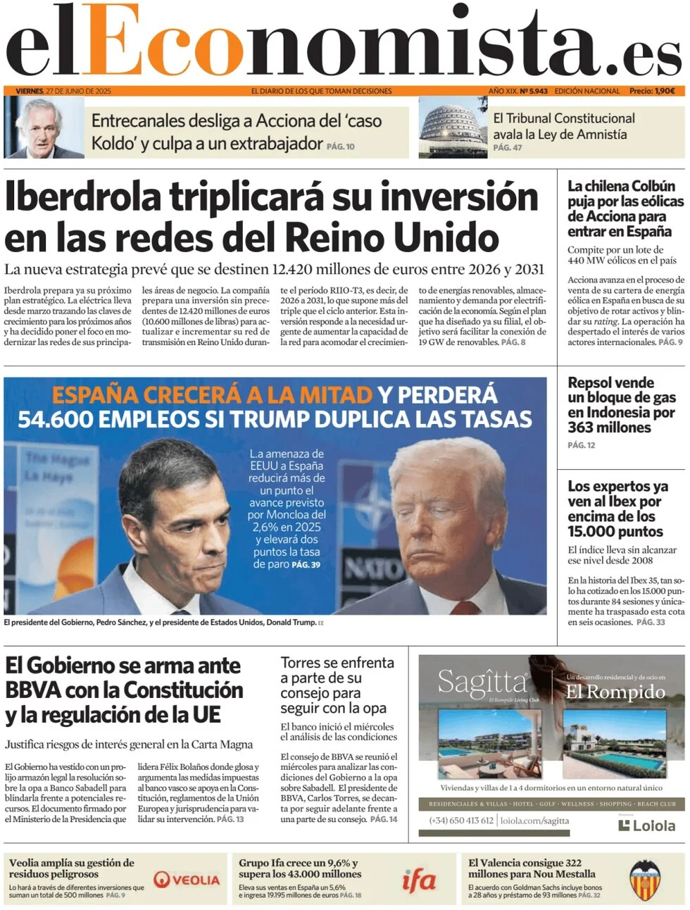 anteprima della prima pagina di el-economista del 27/06/2025