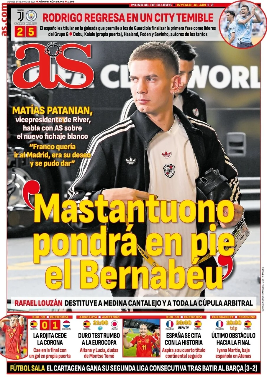anteprima della prima pagina di as-madrid del 27/06/2025