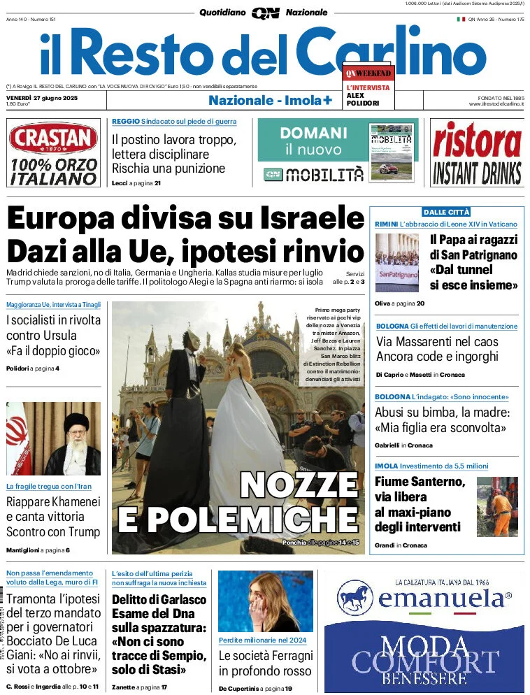 anteprima della prima pagina di il-resto-del-carlino del 27/06/2025