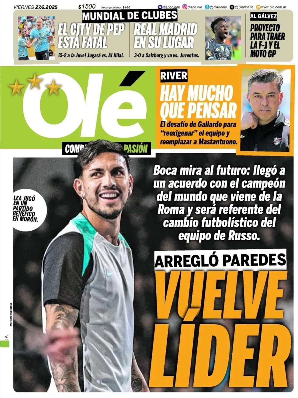 anteprima della prima pagina di ol del 27/06/2025