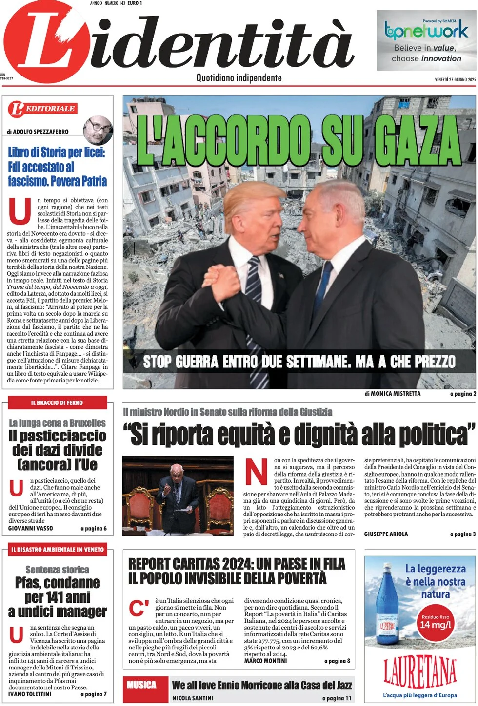 anteprima della prima pagina di lidentit del 27/06/2025