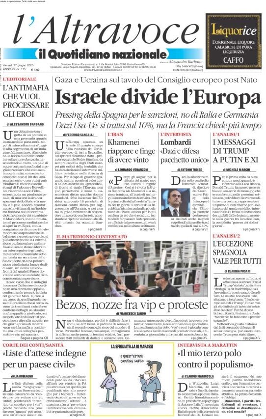 anteprima della prima pagina di il-quotidiano-del-sud-laltravoce del 27/06/2025
