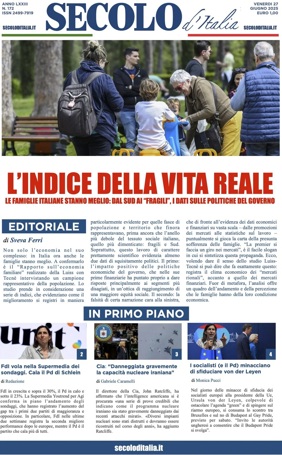 anteprima della prima pagina di secolo-ditalia del 27/06/2025