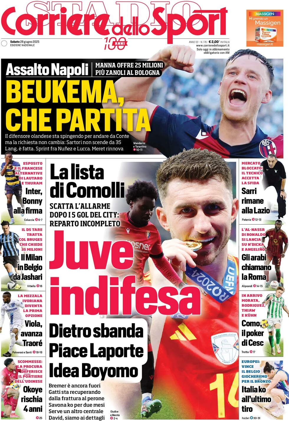 anteprima della prima pagina di corriere-dello-sport del 28/06/2025