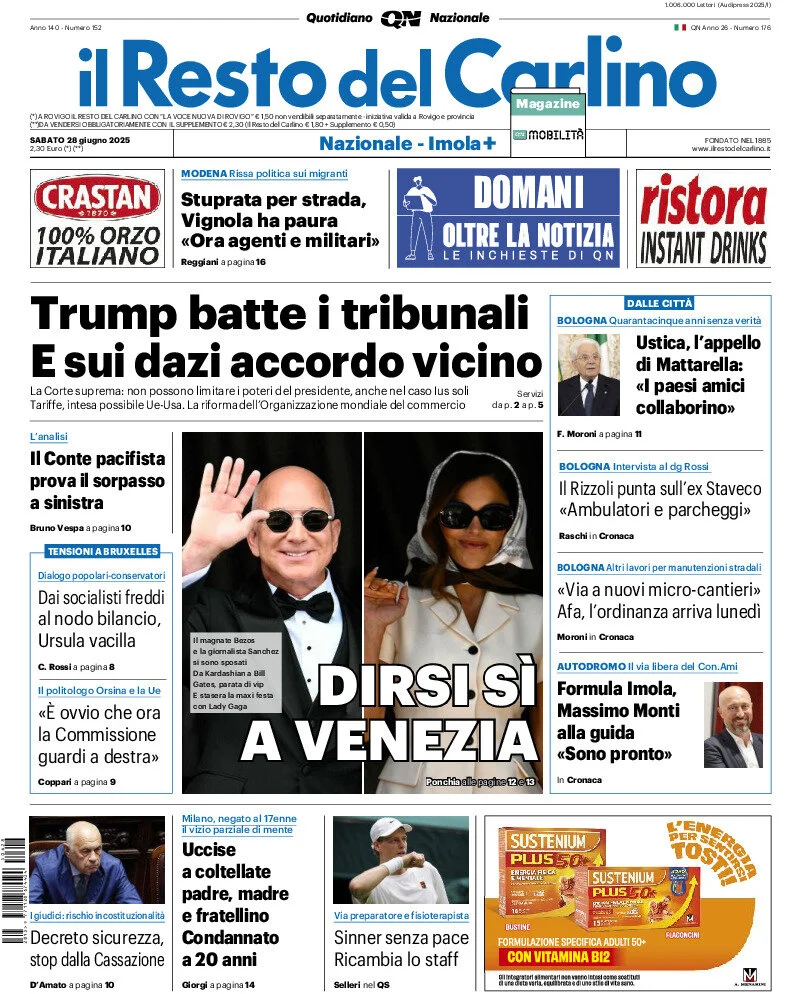 anteprima della prima pagina di il-resto-del-carlino del 28/06/2025